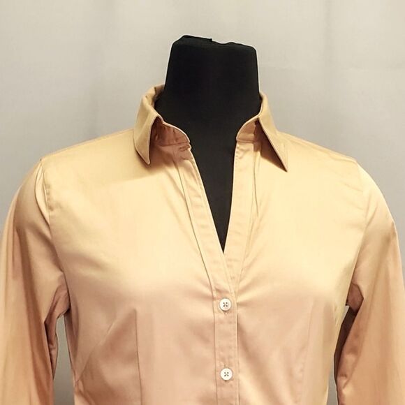 Banana Republic Camel Talilored Button Down Shirt 3/4 Sleeves Size Small - Picture 1 of 6